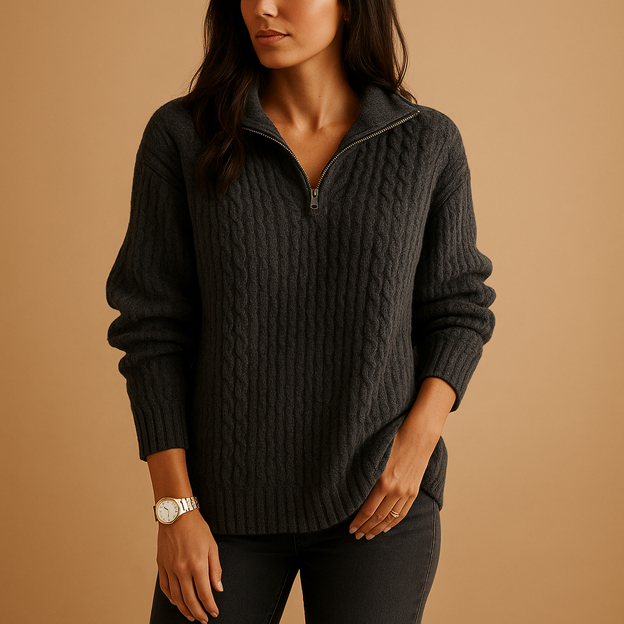 Dames Regular Fit Trui met Halve Rits – Lange Mouw, Casual
