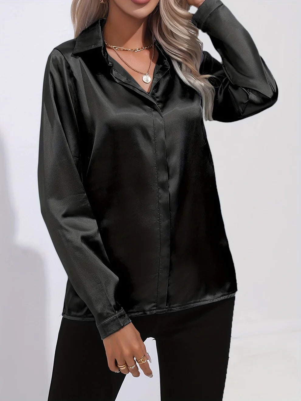 Satijnen Blouse | Dames blouse met elegante glans en tijdloze stijl