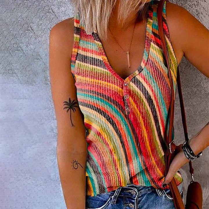 Dames Getailleerde Tanktop – Met Knoopsluiting, Geschikt voor Lente en Zomer