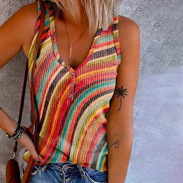 Dames Getailleerde Tanktop – Met Knoopsluiting, Geschikt voor Lente en Zomer