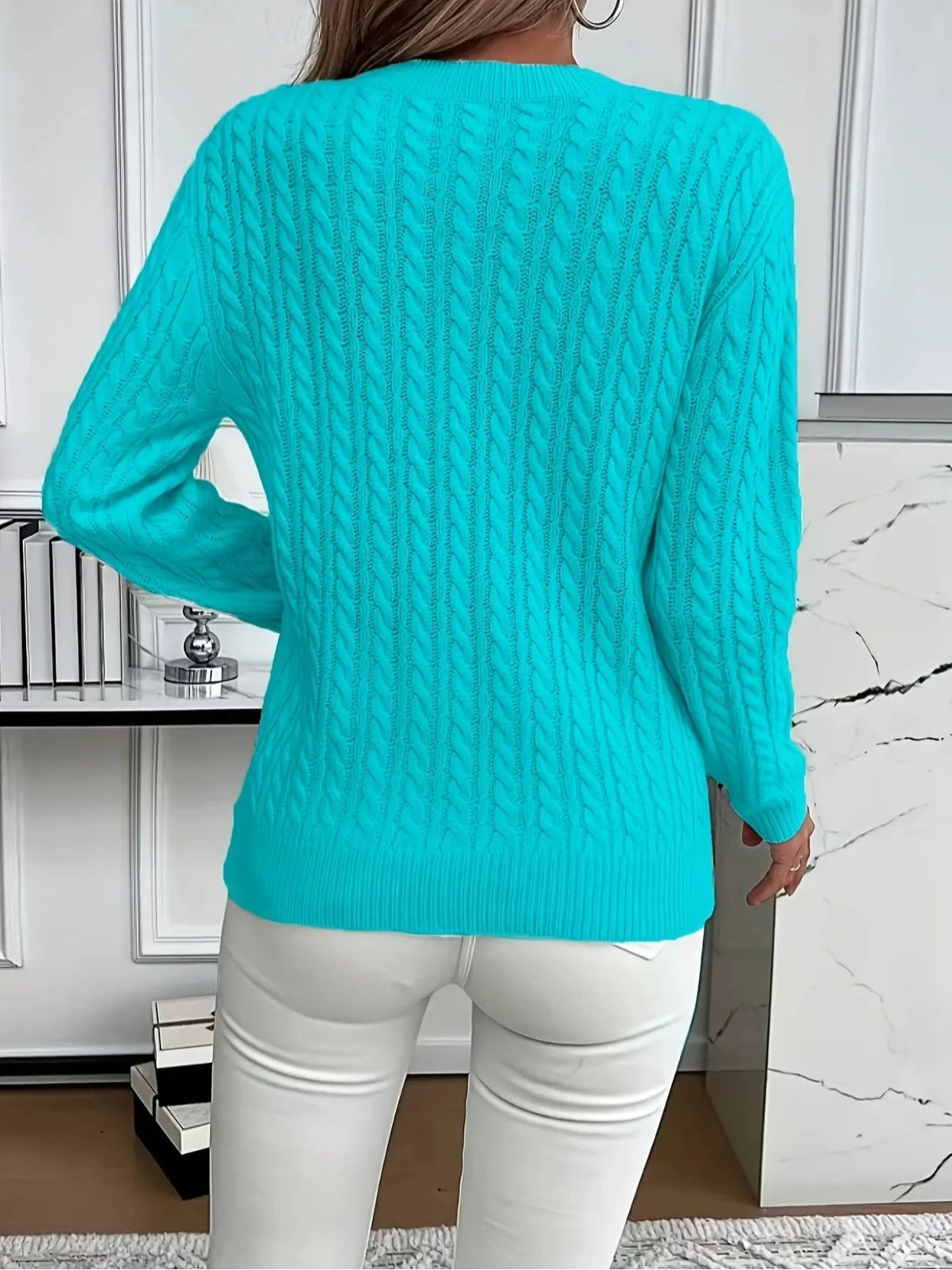 Cozy kabeltrui |  rond halswerk voor vrouwen
