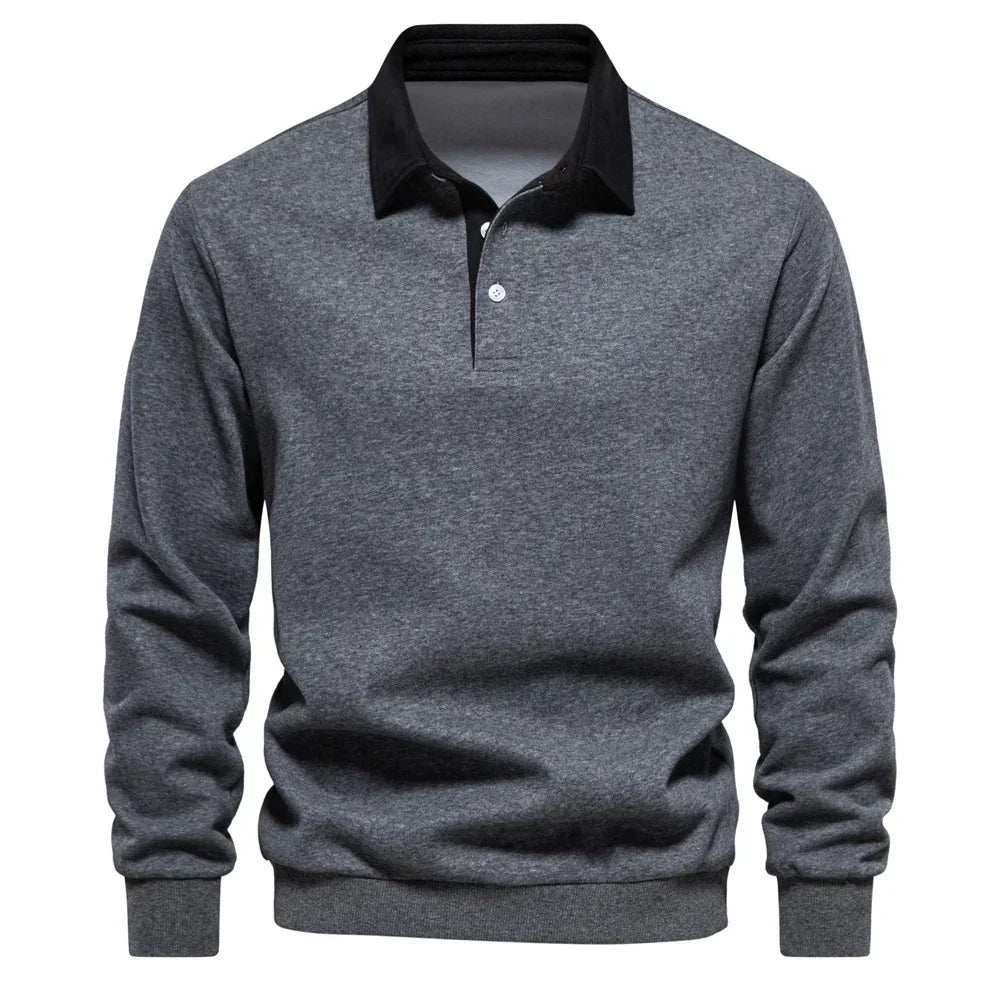 Heren Polosweater met Lange Mouwen en Knopensluiting