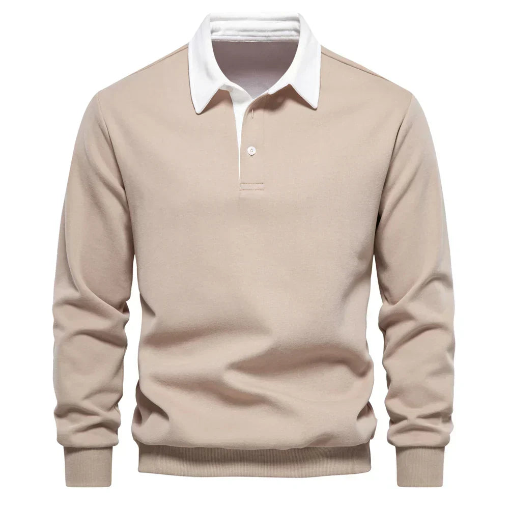 Heren Polosweater met Lange Mouwen en Knopensluiting