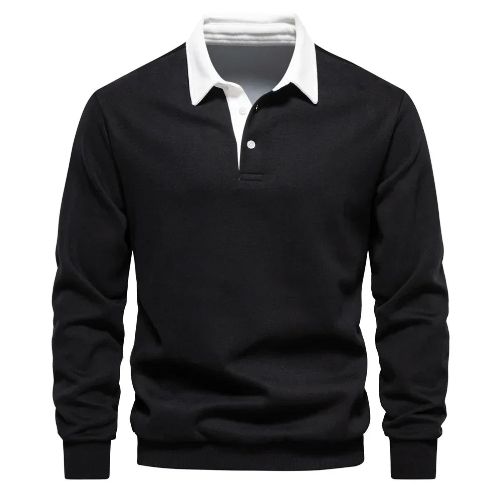 Heren Polosweater met Lange Mouwen en Knopensluiting