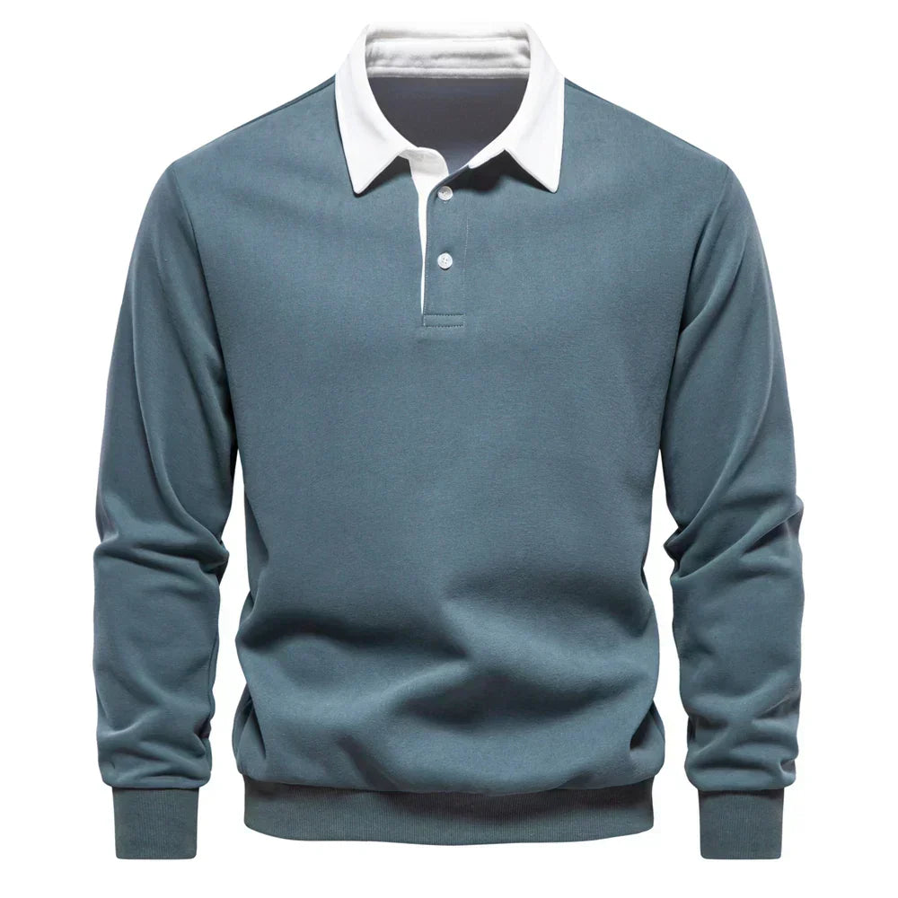 Heren Polosweater met Lange Mouwen en Knopensluiting
