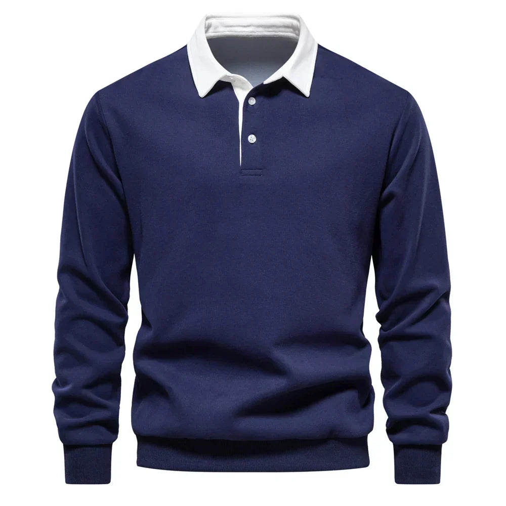 Heren Polosweater met Lange Mouwen en Knopensluiting