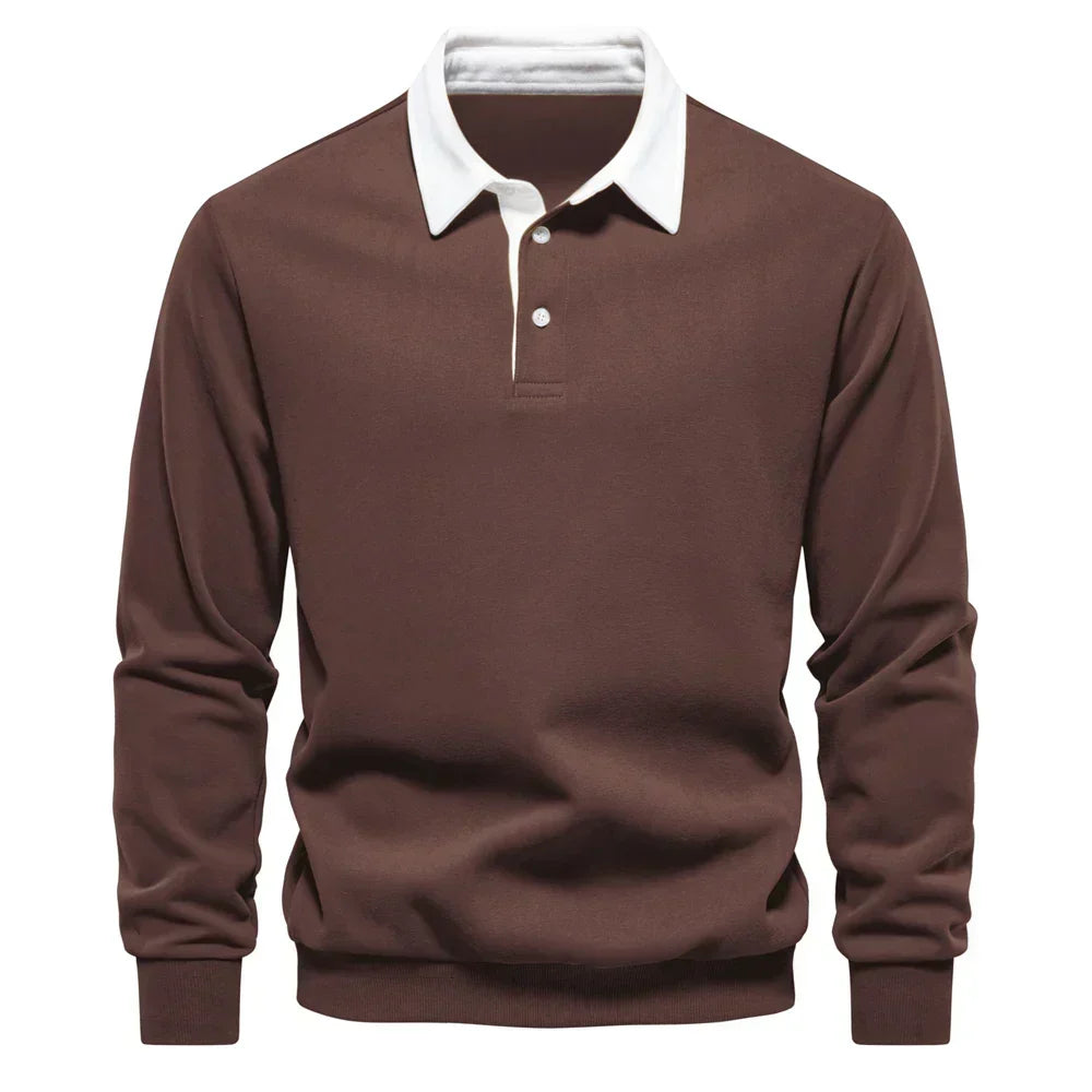 Heren Polosweater met Lange Mouwen en Knopensluiting