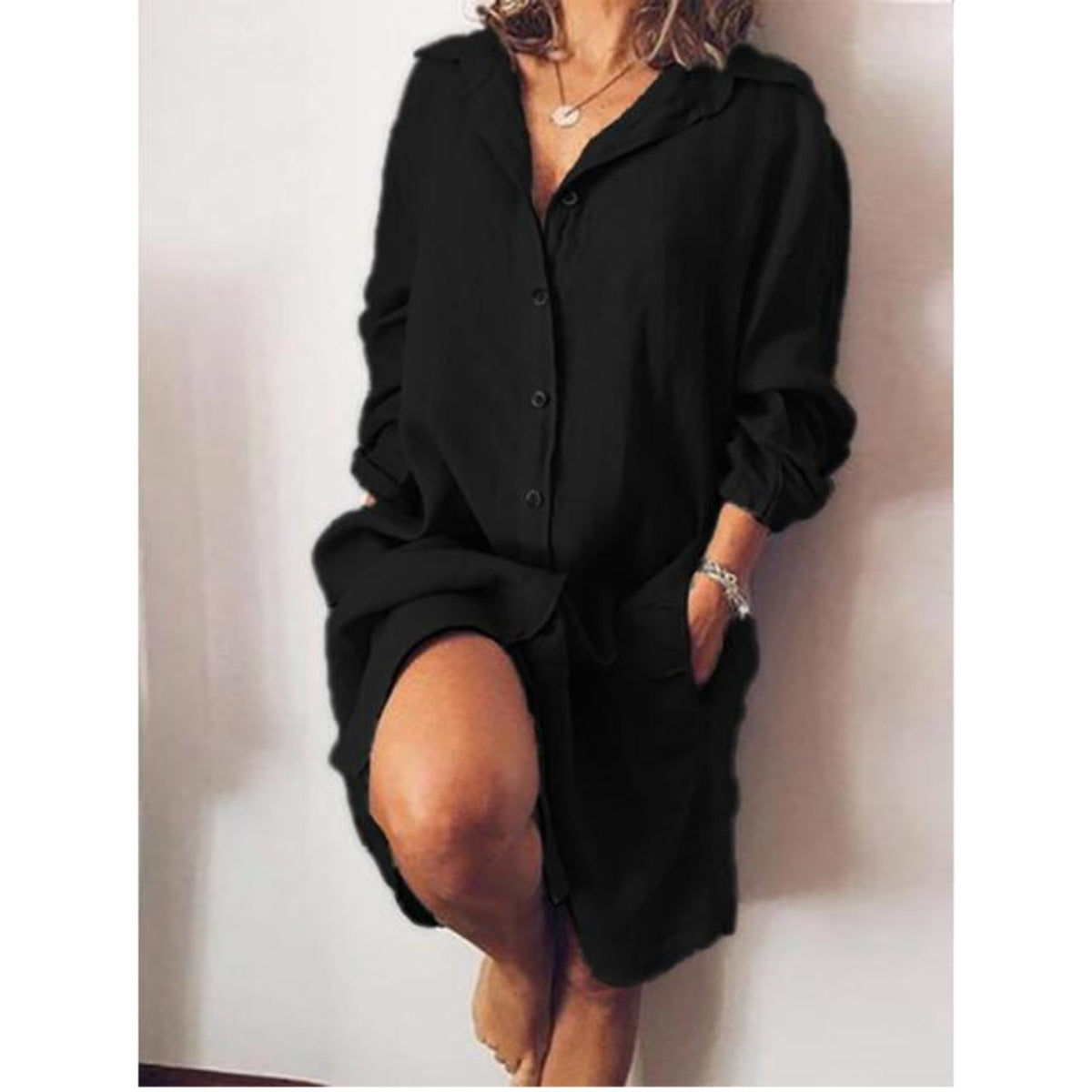 Dames blouse van linnen met lange rechte snit