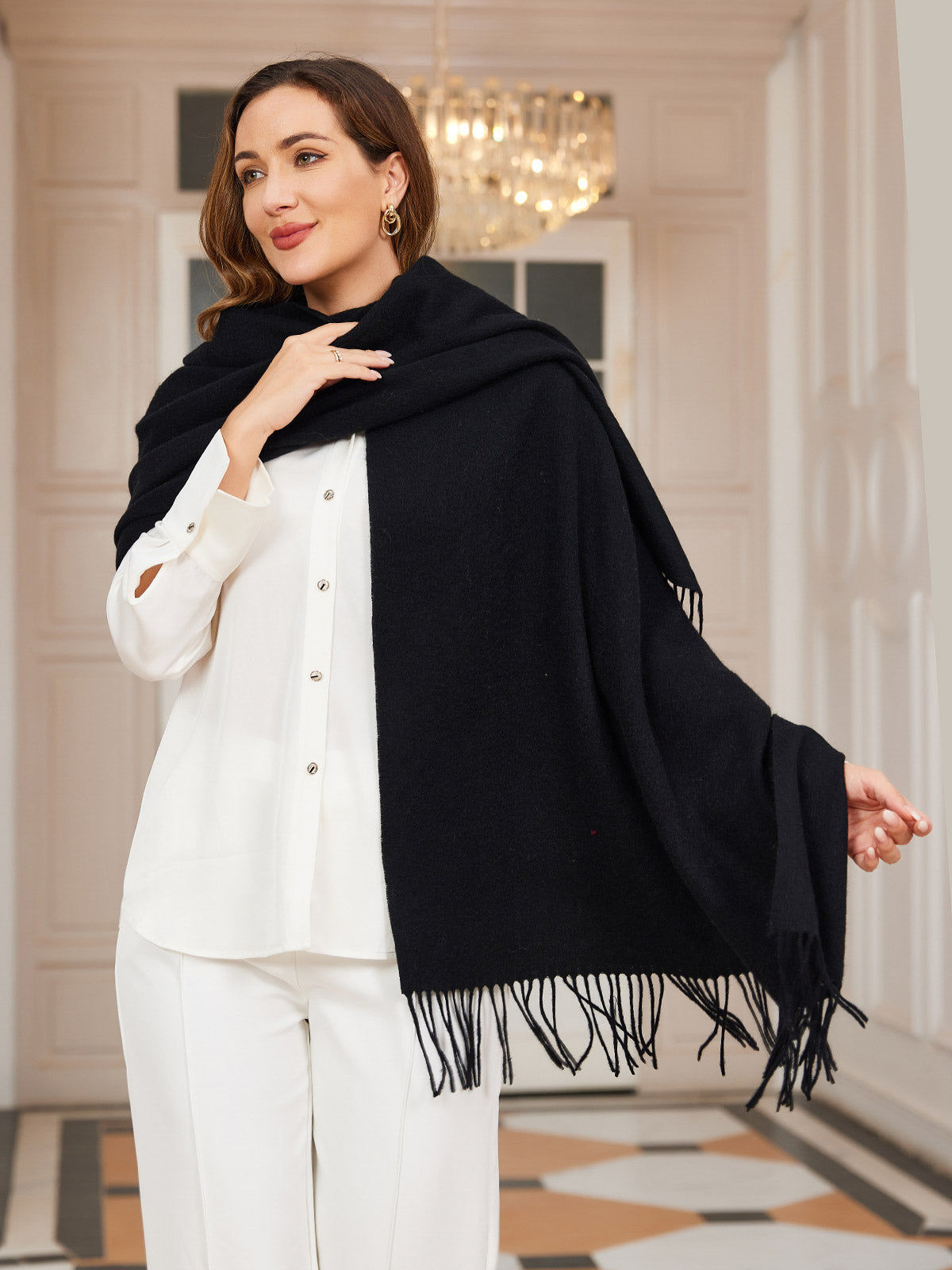 Dikra Wollen Sjaal | Dames Sjaal met Elegante Franje en Luxe Warmte