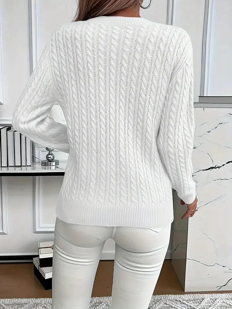 Cozy kabeltrui |  rond halswerk voor vrouwen