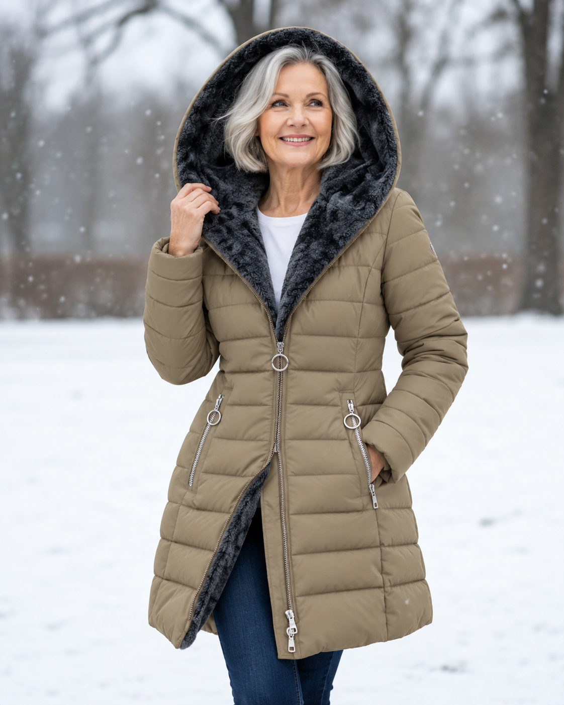 Marja - Warme gewatteerde winterjas met capuchon
