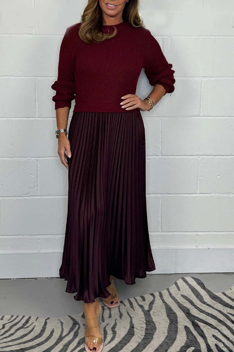 Fable | Dames midi jurk met gebreide top en geplooide rok