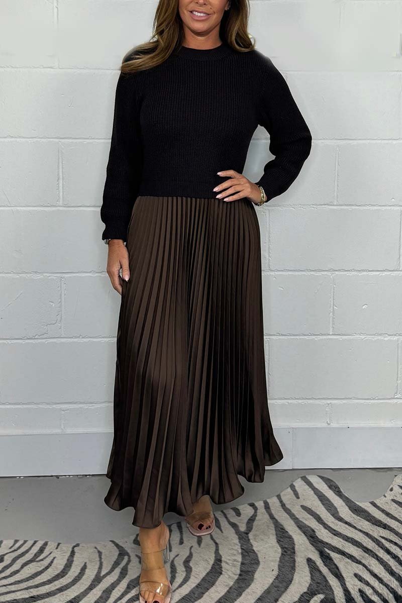 Fable | Dames midi jurk met gebreide top en geplooide rok