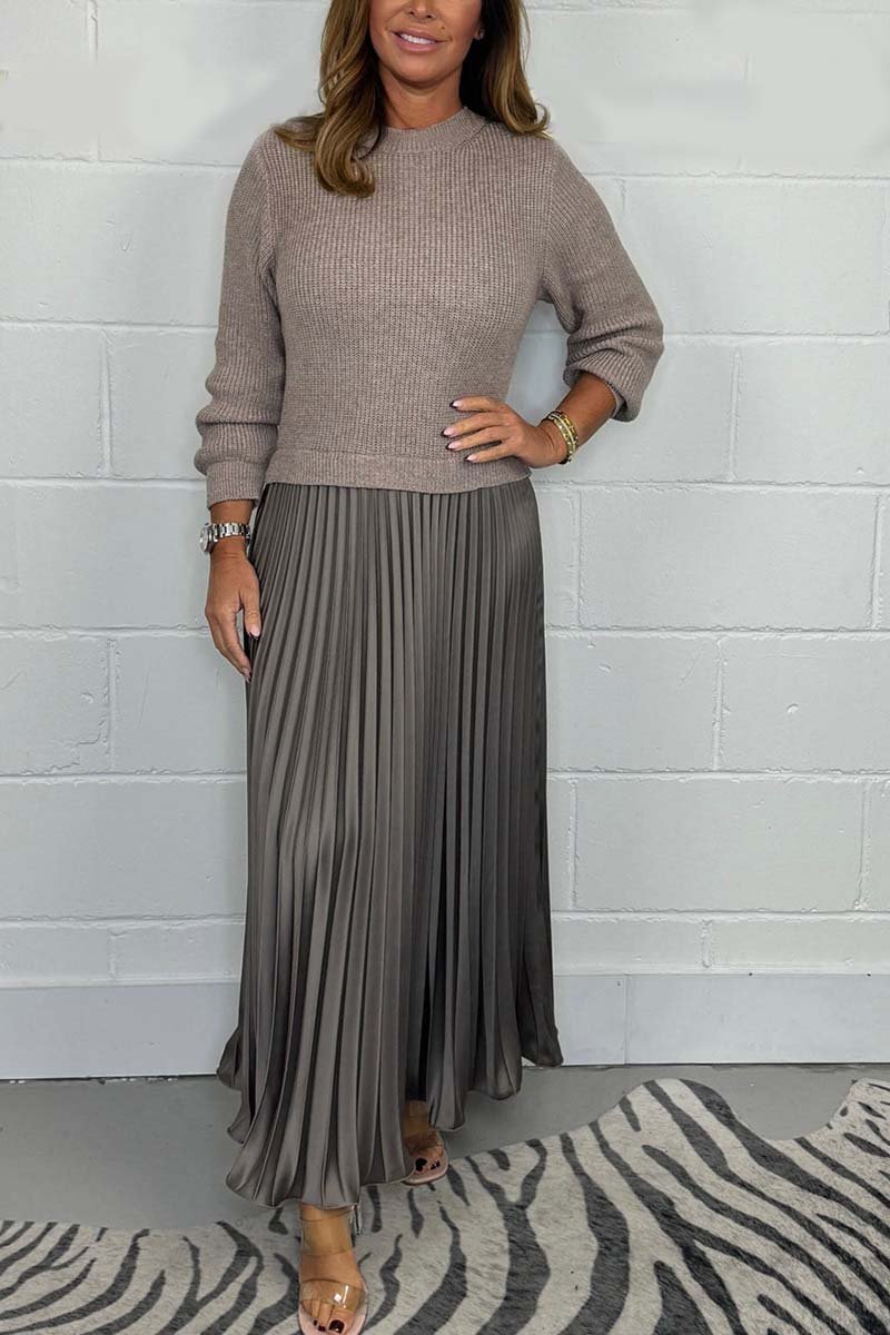 Fable | Dames midi jurk met gebreide top en geplooide rok