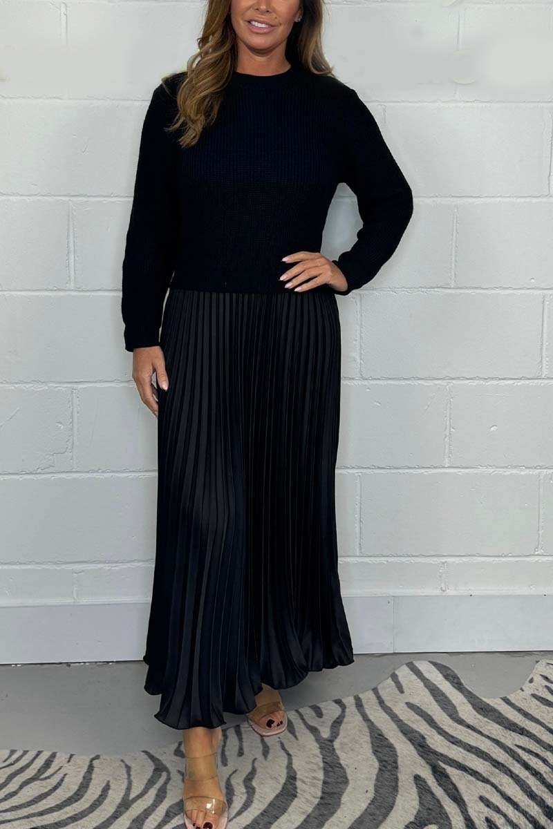 Fable | Dames midi jurk met gebreide top en geplooide rok