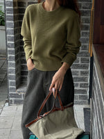 Groene Sweater | Dames gebreide trui met losvallende pasvorm en warme stof