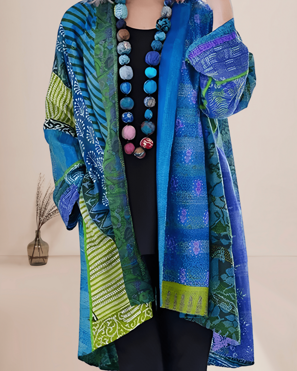 Dames Kimono Vest Boho Patchwork Print - Lang Open Vest
