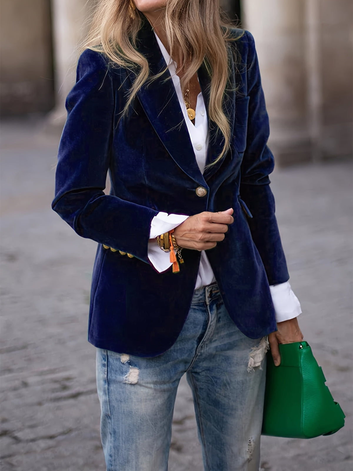 Haydee - Stijlvolle Fluwelen Blazer met Gouden Knopen voor Vrouwen
