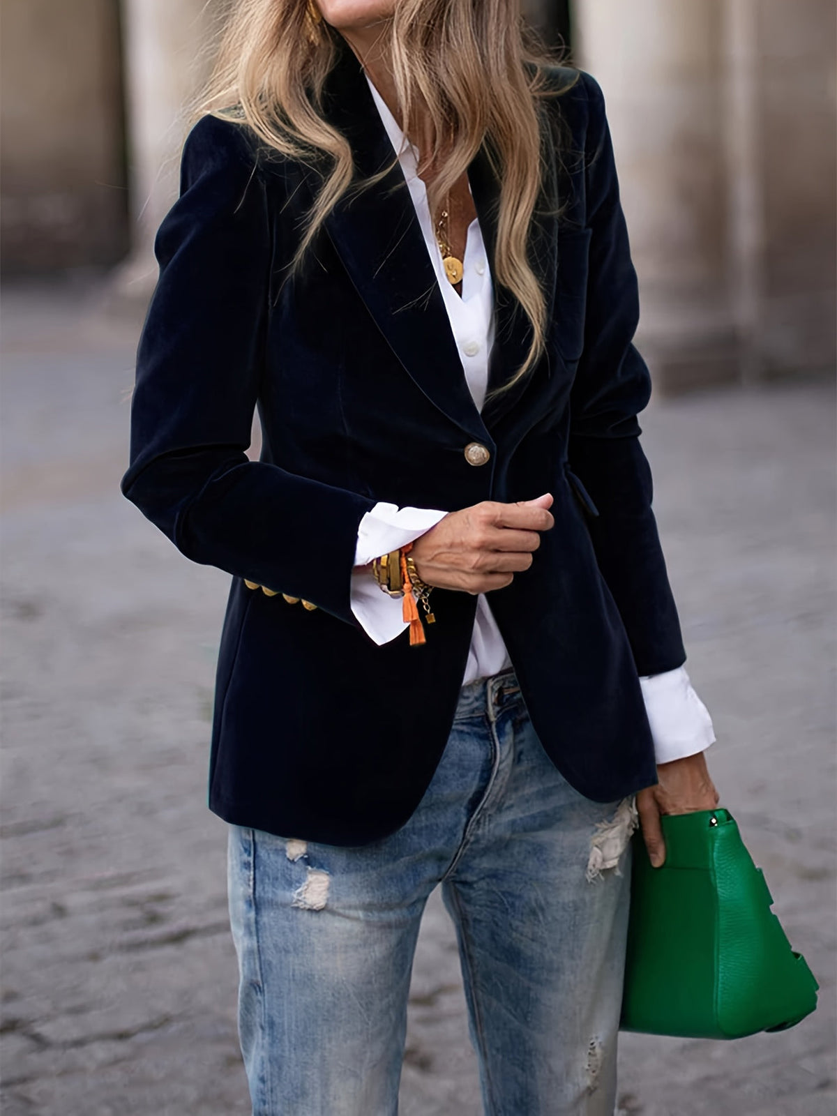 Haydee - Stijlvolle Fluwelen Blazer met Gouden Knopen voor Vrouwen