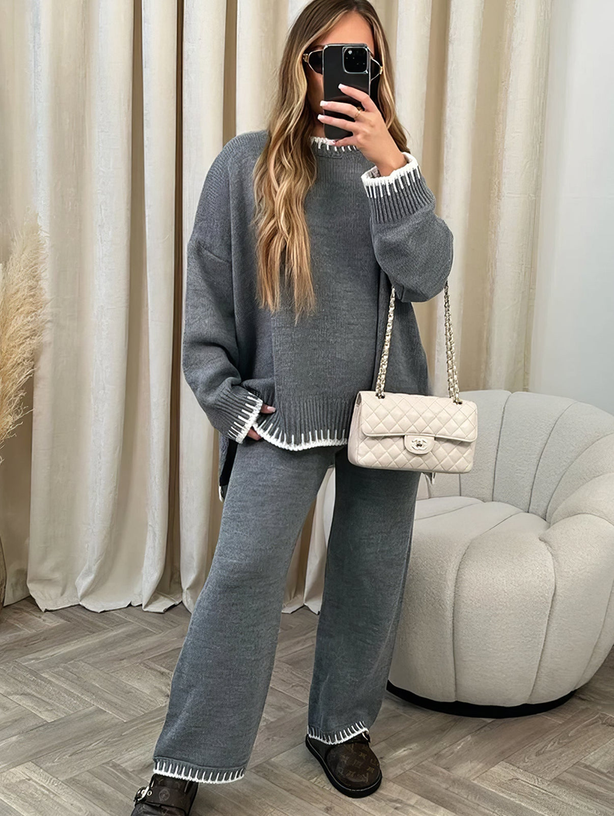 Noah Comfy Set | Dames gebreide lounge set met top en lange broek