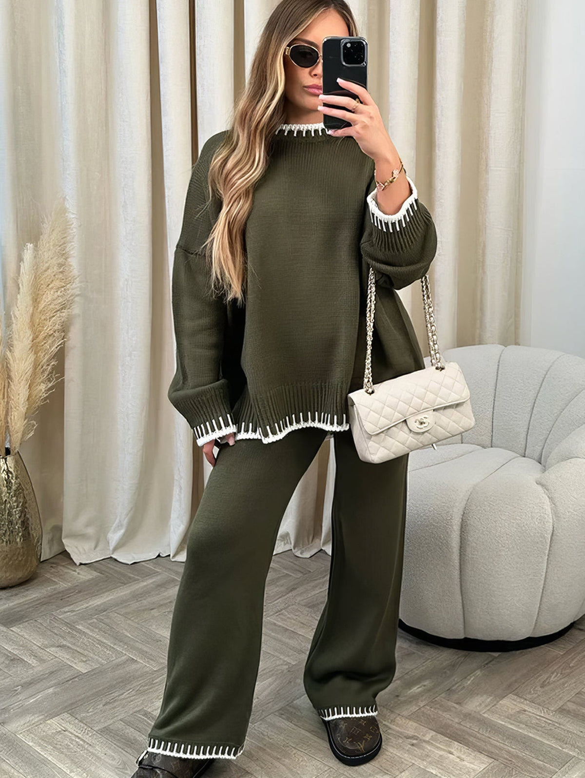 Noah Comfy Set | Dames gebreide lounge set met top en lange broek