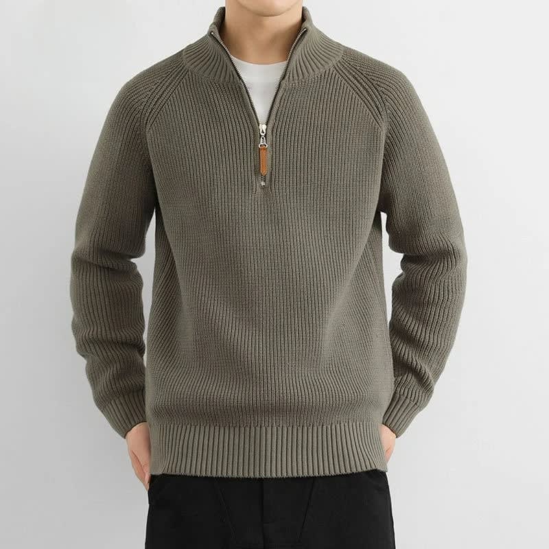 Heren Half-Zip Trui Geribbeld Gebreid met Opstaande Kraag