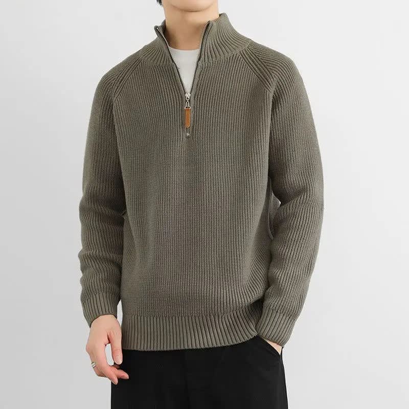 Heren Half-Zip Trui Geribbeld Gebreid met Opstaande Kraag