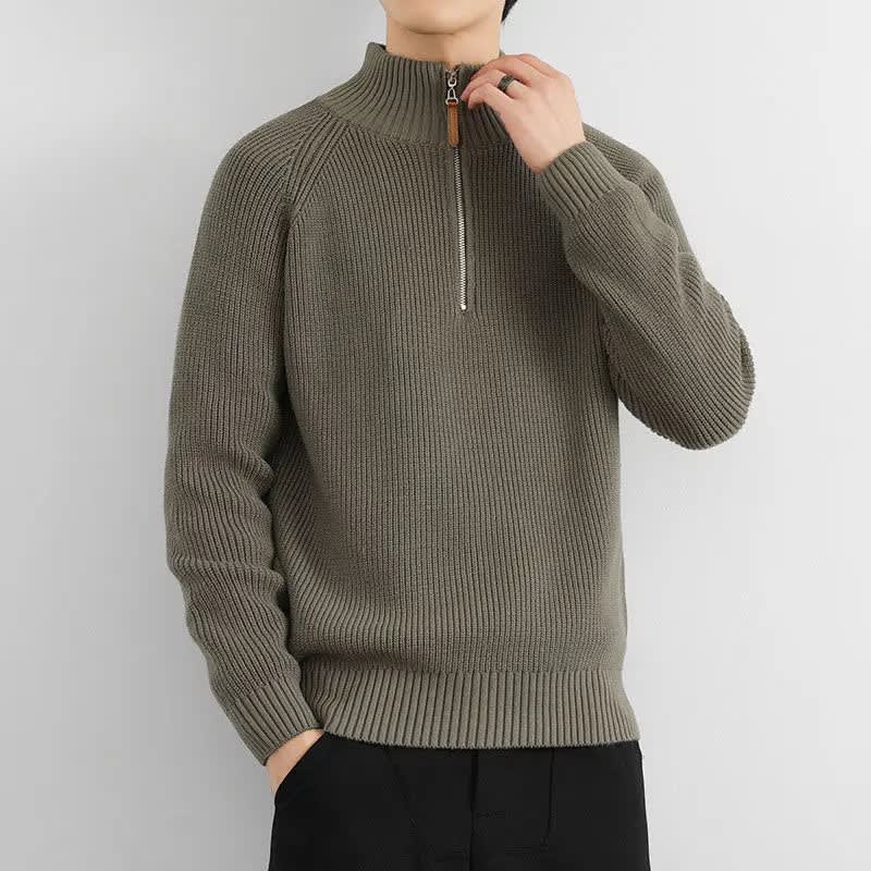 Heren Half-Zip Trui Geribbeld Gebreid met Opstaande Kraag