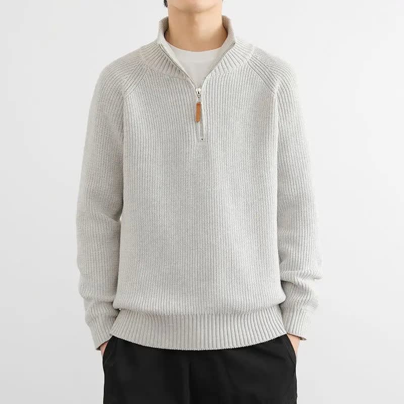Heren Half-Zip Trui Geribbeld Gebreid met Opstaande Kraag