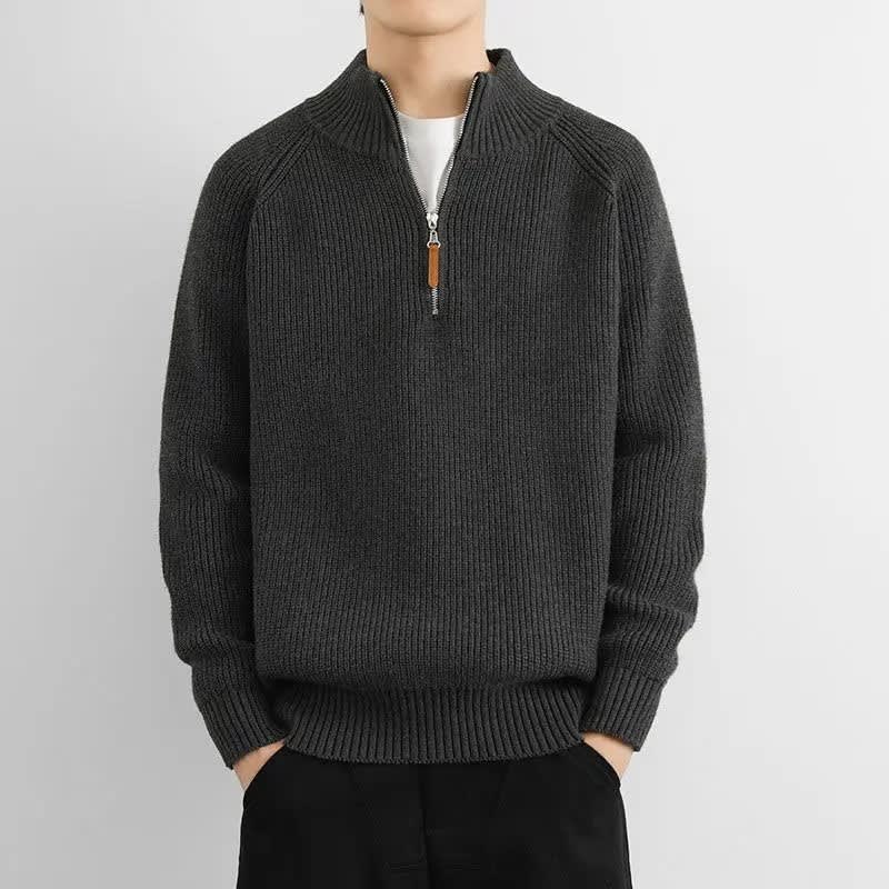 Heren Half-Zip Trui Geribbeld Gebreid met Opstaande Kraag