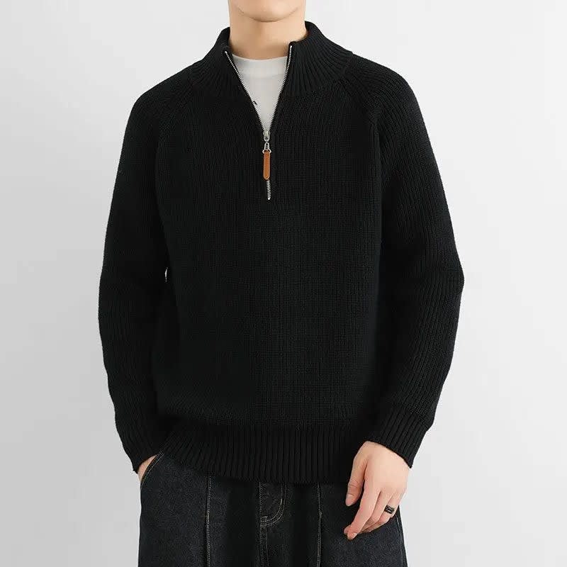 Heren Half-Zip Trui Geribbeld Gebreid met Opstaande Kraag