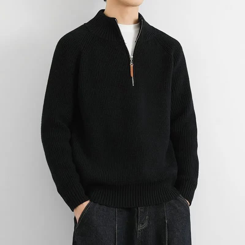 Heren Half-Zip Trui Geribbeld Gebreid met Opstaande Kraag