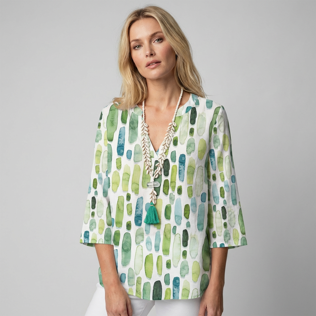 Zayda - Geometrische V-hals 3-kwart Mouwen Blouse