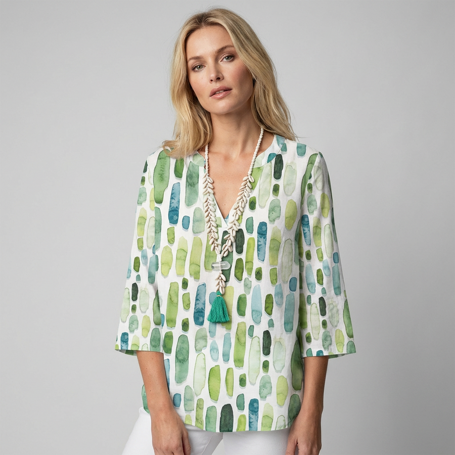 Zayda - Geometrische V-hals 3-kwart Mouwen Blouse