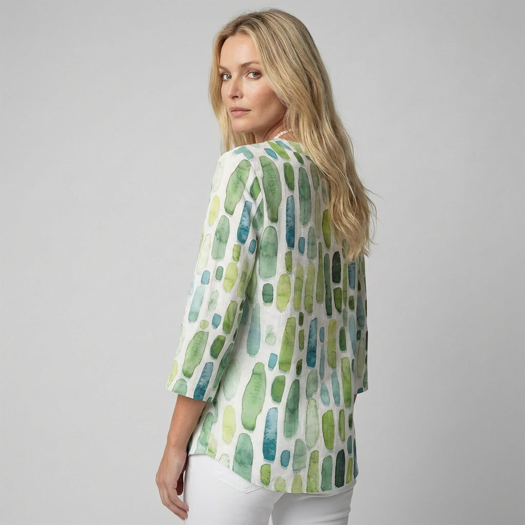 Zayda - Geometrische V-hals 3-kwart Mouwen Blouse
