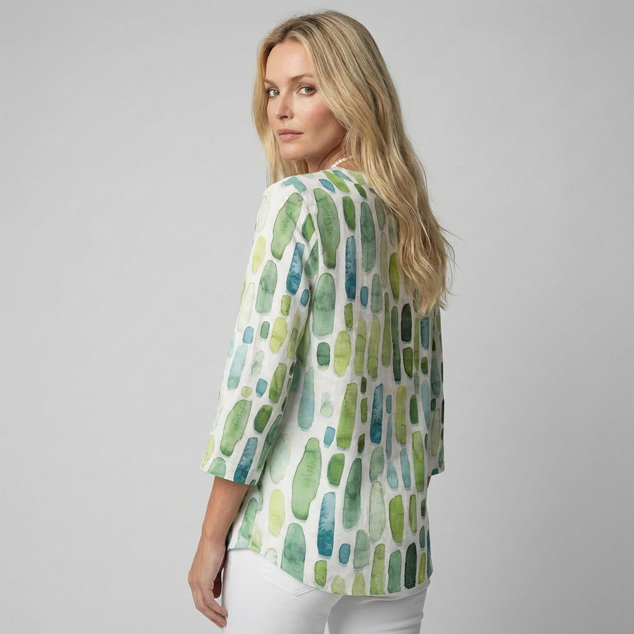 Zayda - Geometrische V-hals 3-kwart Mouwen Blouse