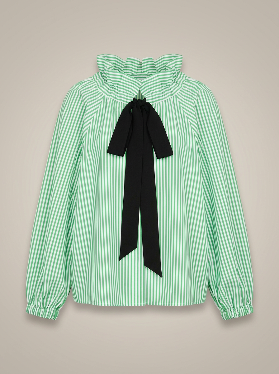 Dames Getailleerde Blouse – Met Hoge Kraag en Strik, Geschikt voor Werk en Dagelijks Gebruik