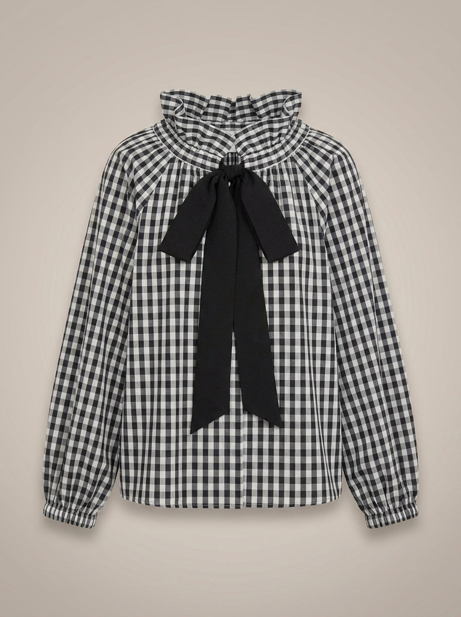Dames Getailleerde Blouse – Met Hoge Kraag en Strik, Geschikt voor Werk en Dagelijks Gebruik