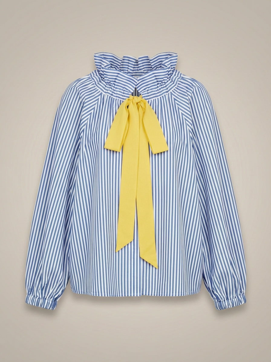 Dames Getailleerde Blouse – Met Hoge Kraag en Strik, Geschikt voor Werk en Dagelijks Gebruik