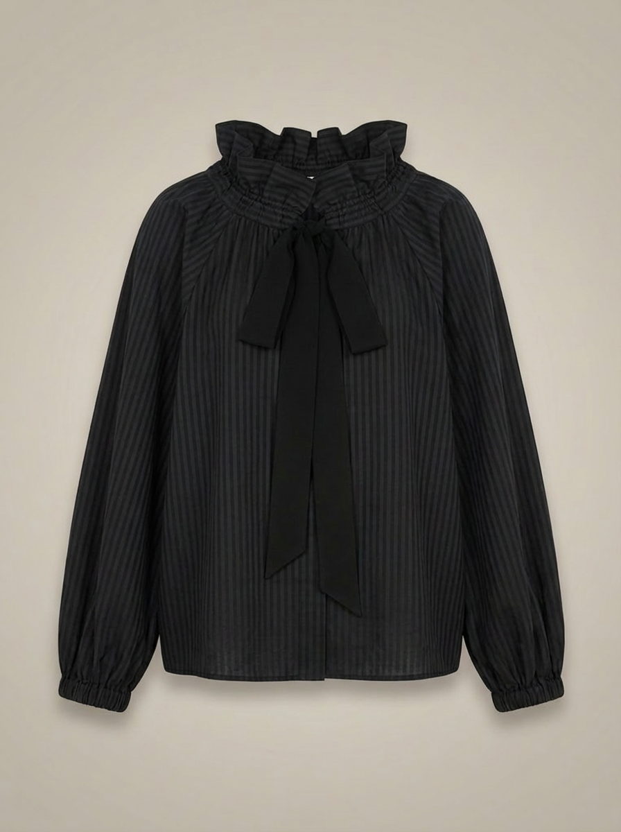 Dames Getailleerde Blouse – Met Hoge Kraag en Strik, Geschikt voor Werk en Dagelijks Gebruik