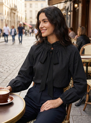 Dames Getailleerde Blouse – Met Hoge Kraag en Strik, Geschikt voor Werk en Dagelijks Gebruik