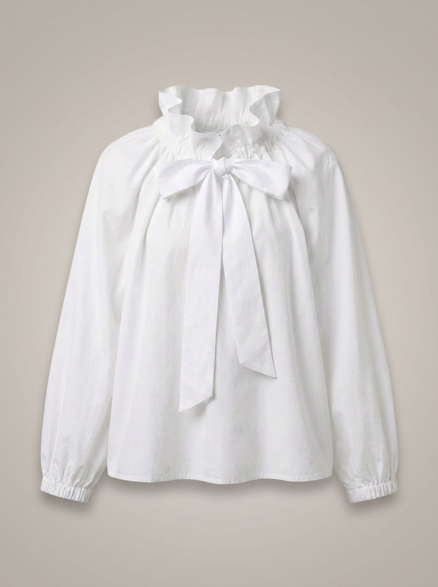 Dames Getailleerde Blouse – Met Hoge Kraag en Strik, Geschikt voor Werk en Dagelijks Gebruik