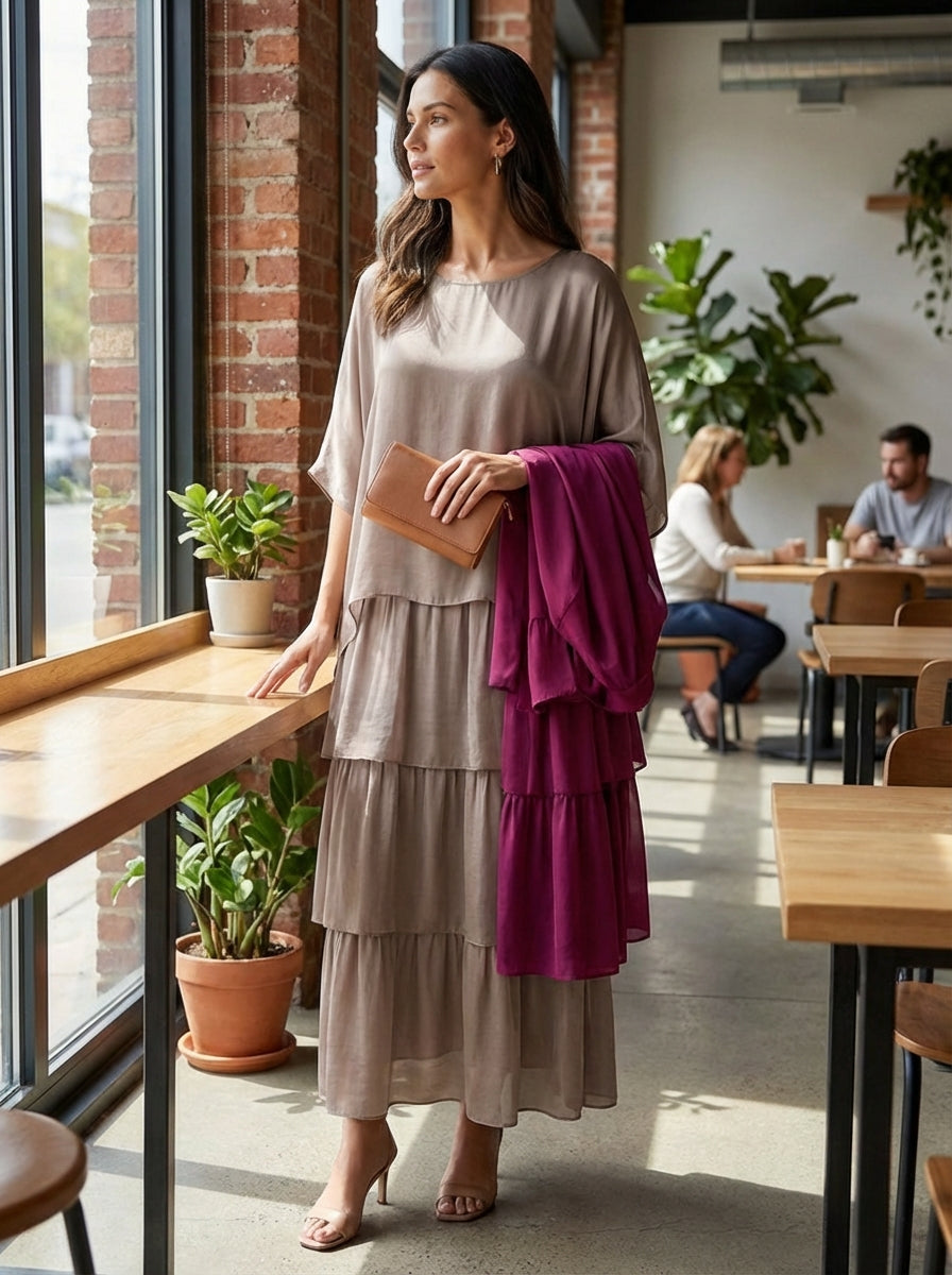 Dames Wijde Pasvorm Maxi Jurk – Geschikt voor Lente en Zomer, Met Vleermuismouwen en Casual Stijl