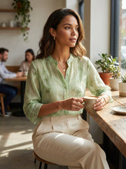 Dames Getailleerde Blouse – Luchtig met Driekwart Mouwen, Geschikt voor Lente en Zomer