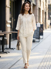 Dames Getailleerde Blouse – Luchtig met Driekwart Mouwen, Geschikt voor Lente en Zomer