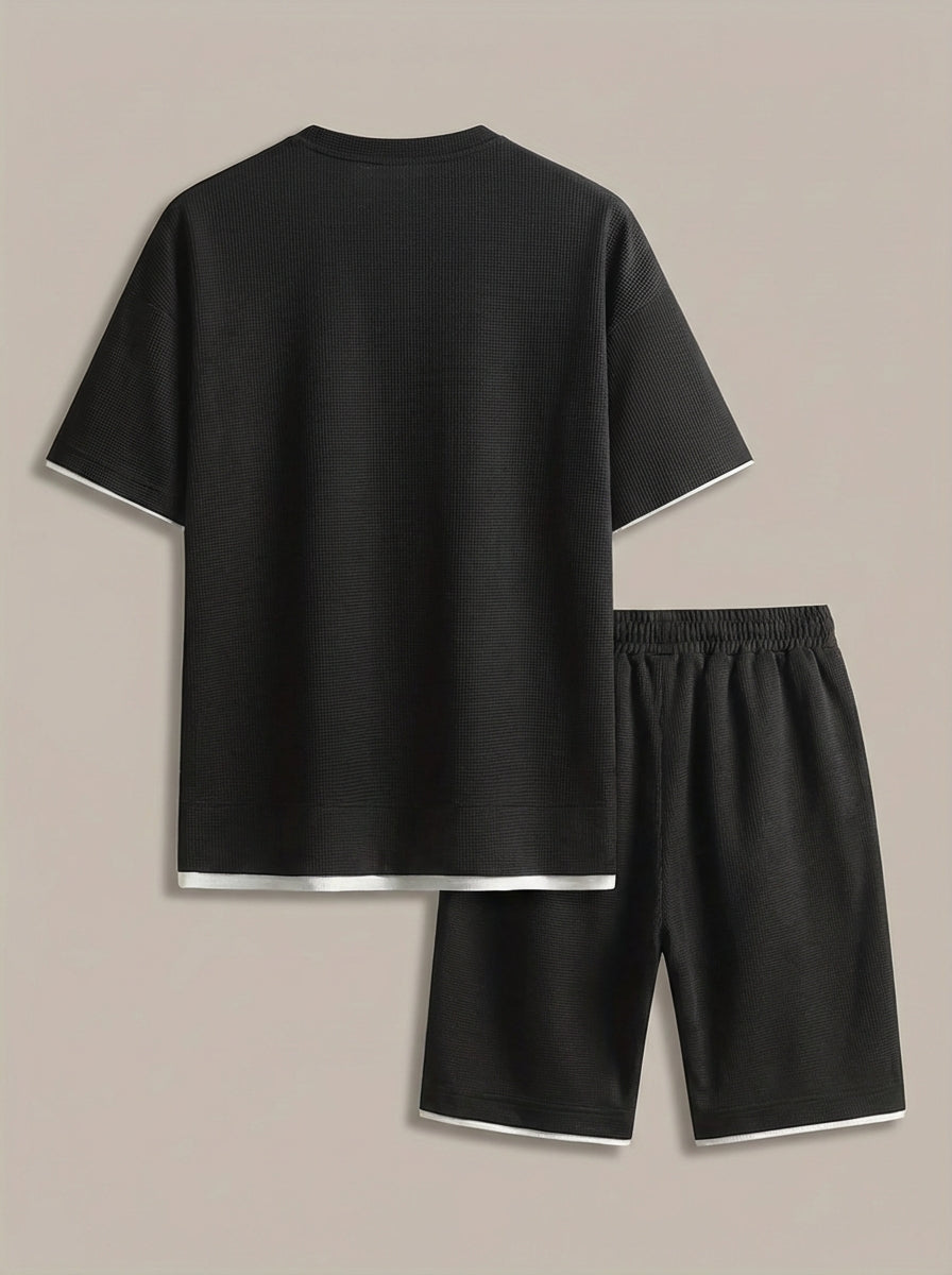Heren Slim Fit Set – T-shirt en Korte Broek met Elastische Taille voor Casual Gebruik
