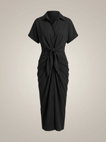 Dames Getailleerde Midi Jurk – Met Taille Strik en Knoopsluiting, Geschikt voor Casual en Werk
