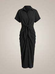Dames Getailleerde Midi Jurk – Met Taille Strik en Knoopsluiting, Geschikt voor Casual en Werk