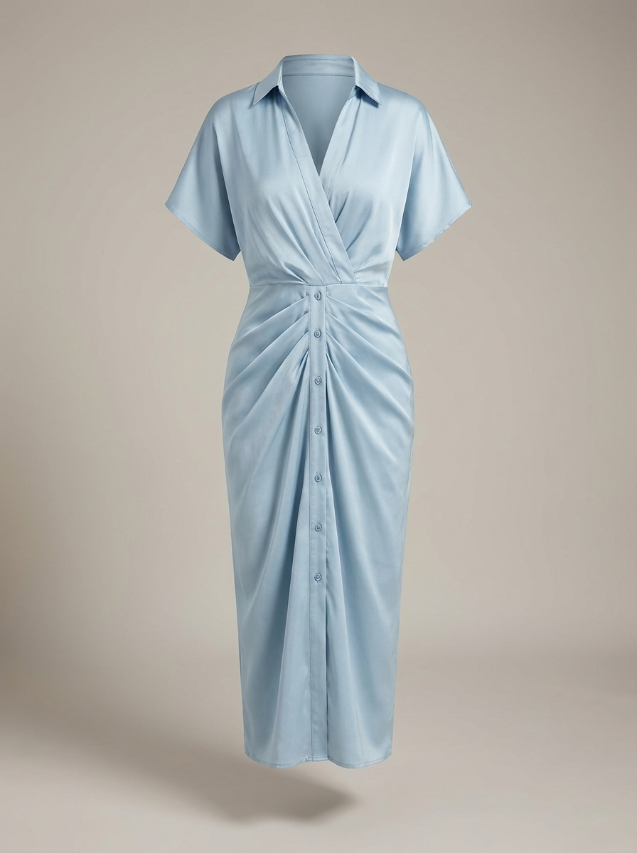 Dames Getailleerde Midi Jurk – Met Taille Strik en Knoopsluiting, Geschikt voor Casual en Werk