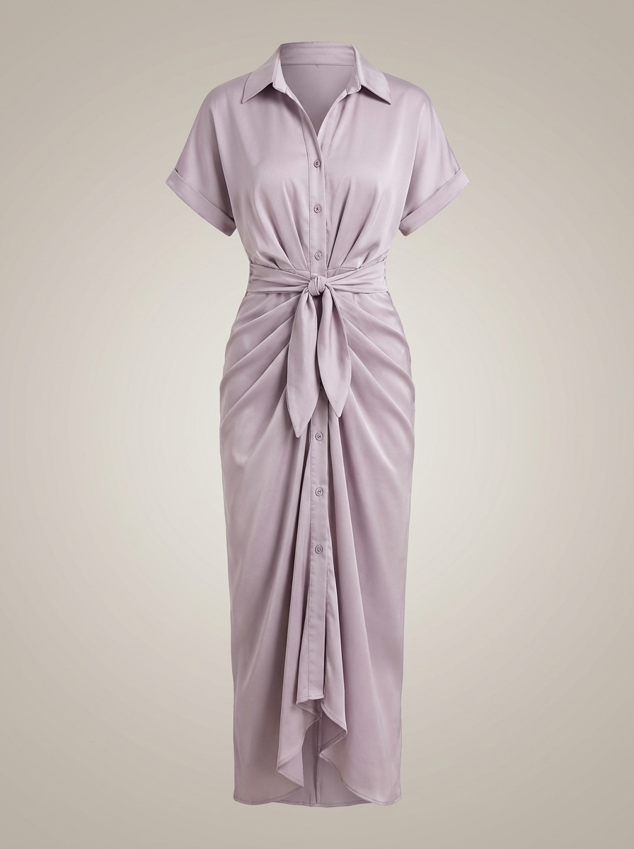 Dames Getailleerde Midi Jurk – Met Taille Strik en Knoopsluiting, Geschikt voor Casual en Werk